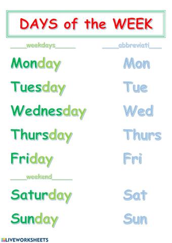 Days of the week