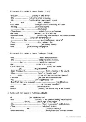 Present simple and continuous past