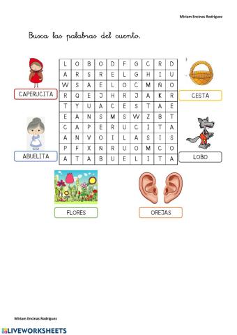 Sopa de letras -Caperucita Roja-.