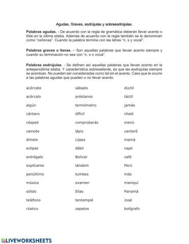 Agudas, graves y esdrújulas