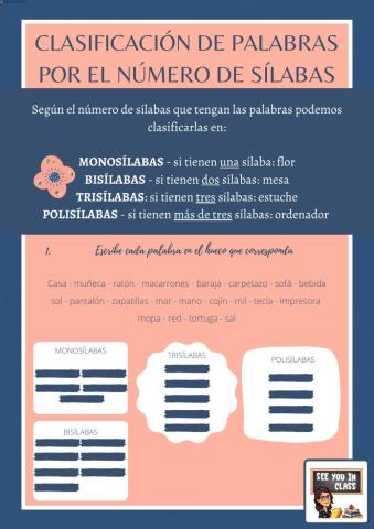 Clasificación de palabras por su número de sílabas