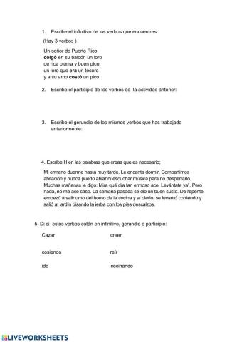 Ficha de castellano -H- Y formas no personales del verbo