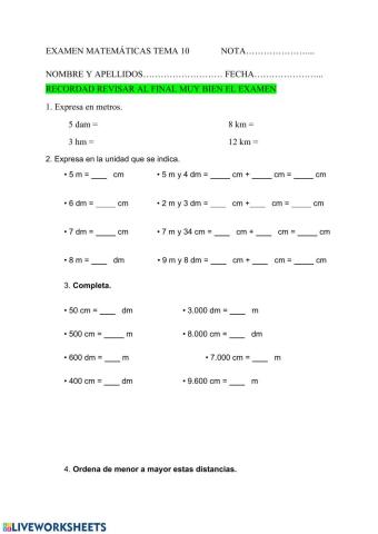 Examen Unidades de Longitud