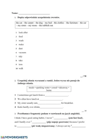 Household chores, eating habits
