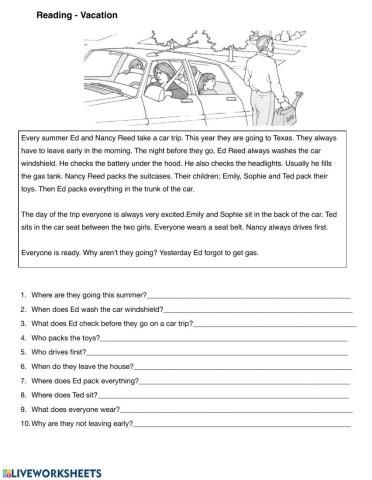 A Vacation - Reading Comprehension
