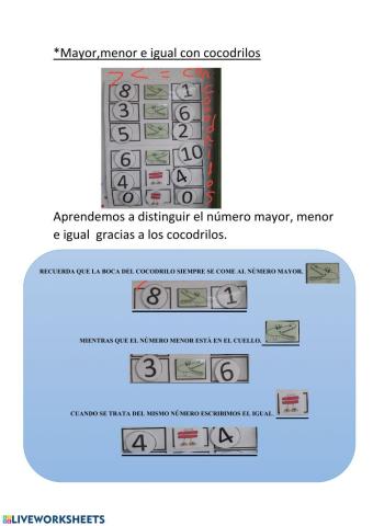Mayor, menor e igual con cocodrilos.