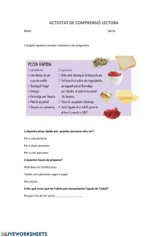 Comprensio la recepta