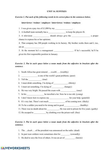 Unit 14. Suffixes Ex 1-3