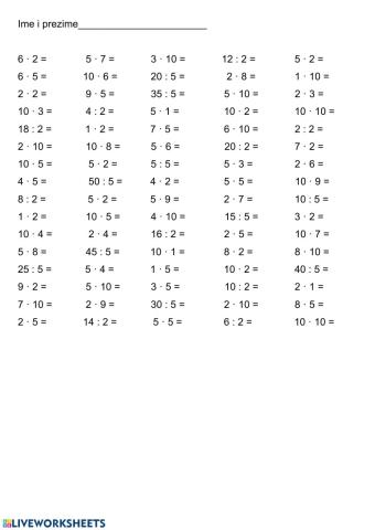 Množenje i dijeljenje brojevima 2 i 5