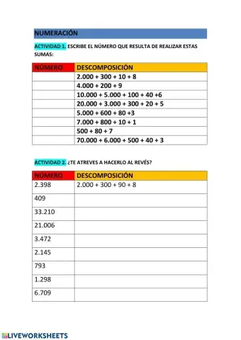 Descomposición de números