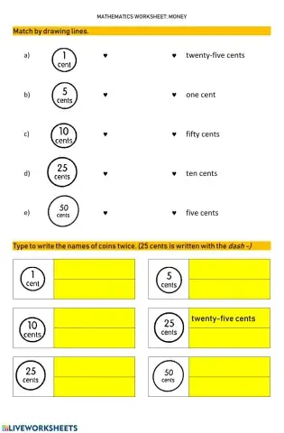Worksheet 8 RECOGNISE MONEY IN CENTS