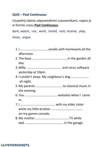 Past continuous quiz