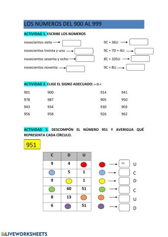 Numeración del 900 al 999