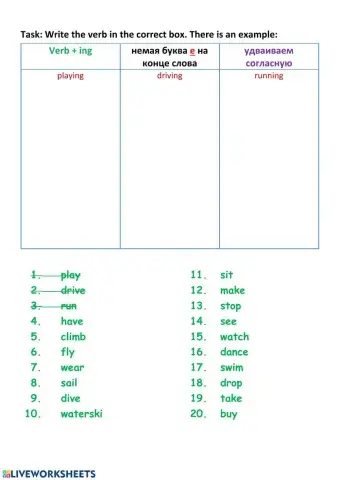 Present Continuous, adding -ing