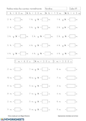 Cálculo mental con tiempo 1