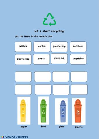 Recycling worksheet activity