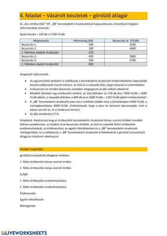 Vásárolt készletek - FIFO, átlagár