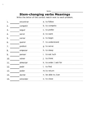 Stem-changing verbs meanings