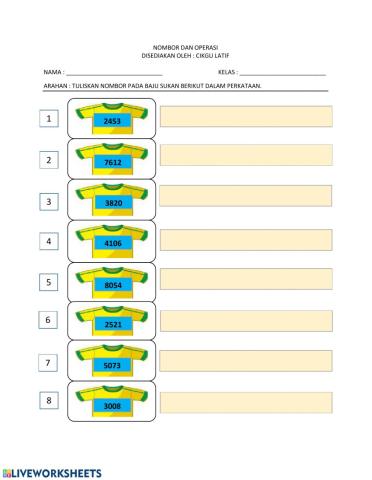 Tuliskan Perkataan Bagi Nombor Berikut