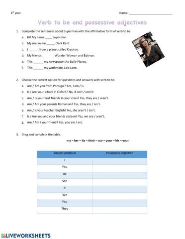 Verb to be and possessive adjectives