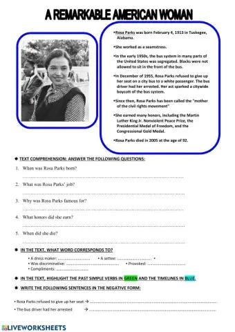Rosa Parks Text comprehension