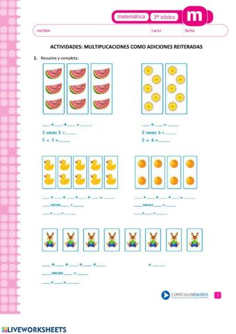 Mutiplicación como suma reiterada