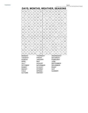 Weather months days seasons