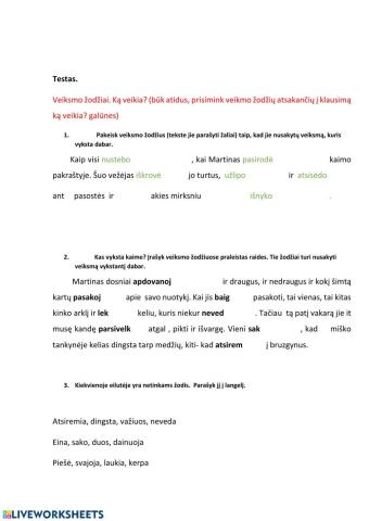 Testas. Veiksmažodis ką veikia?