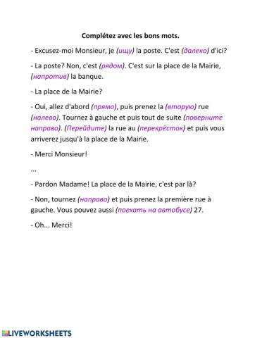 Directions en français