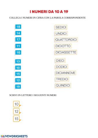 I numeri fino a 19