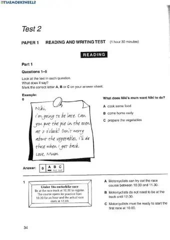 B1 PET multiple choice reading