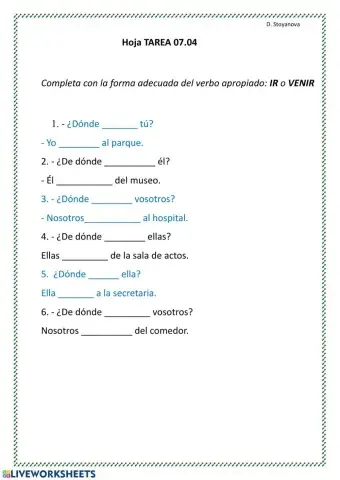 Hoja interactiva 07.04 IR o VENIR