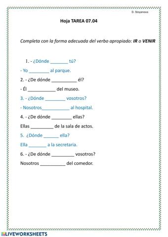 Hoja interactiva 07.04 IR o VENIR