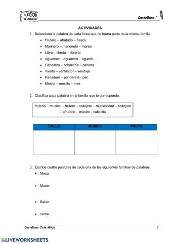 Palabras derivadas