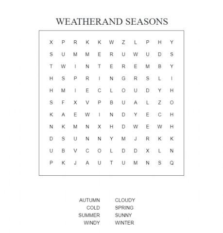 Wordsearch Seasons and Weather