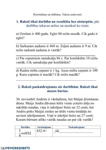 Daudzciparu skaitļu reizināšana.