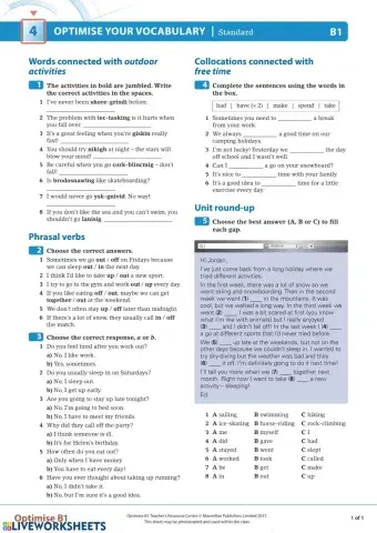 Outdoor activities and related vocab