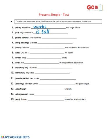 Test present simple and verb to be