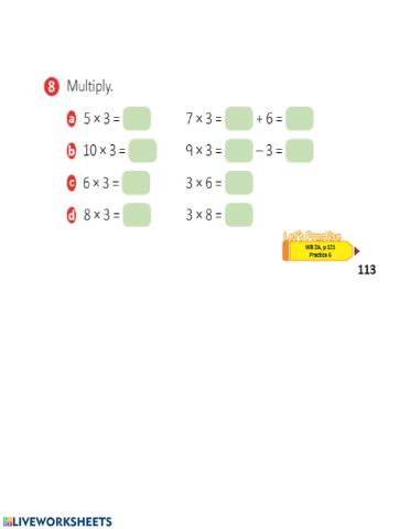 Multiplication Tables of 1, 2, and 3