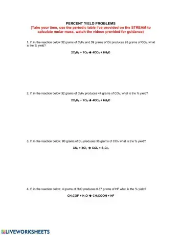 Chemistry: Percent Yield Problems