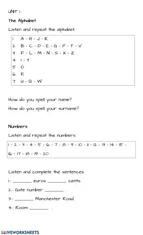 The Alphabet and Numbers