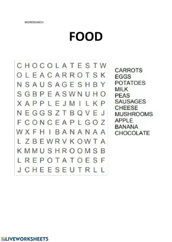 Food wordsearch