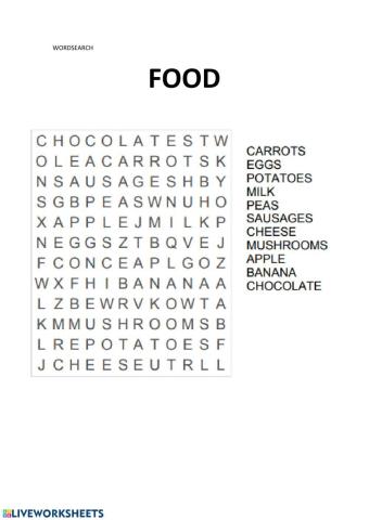 Food wordsearch