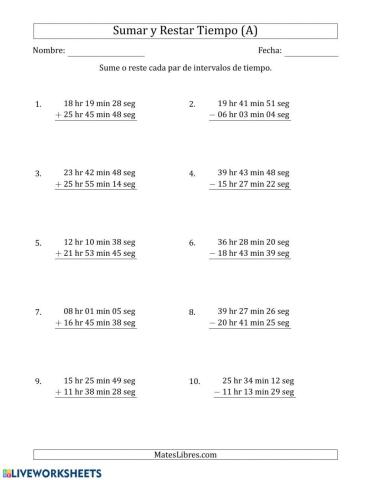 Suma y resta de unidades de tiempo