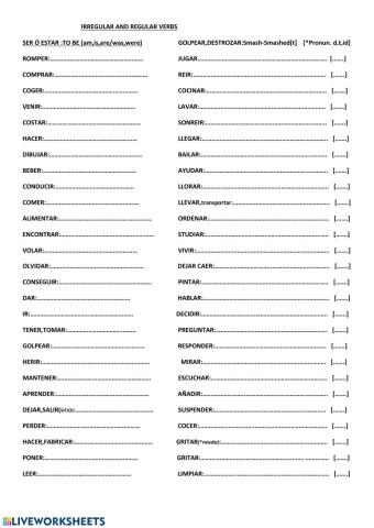 Irregular and regular verbs