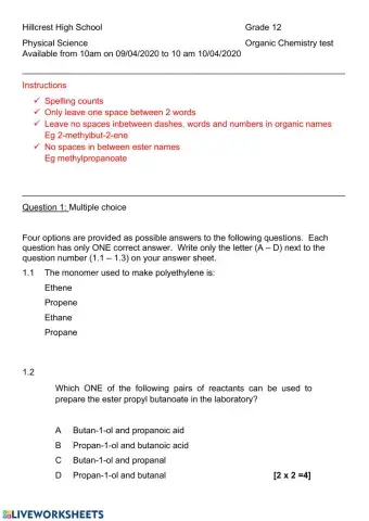 Organic chem test part 1