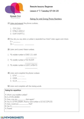 Speak Out Beginner Lesson 7