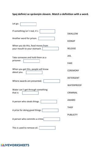Vocabulary matching - project 4, u5B