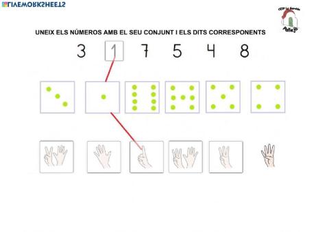 Uneix els números amb els seus conjunts i dits corresponents, setmana 20-4