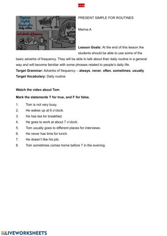 Present Simple Tom's routine